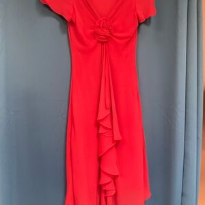 SL Fashions Red High Low Dress with Ruffle Detail